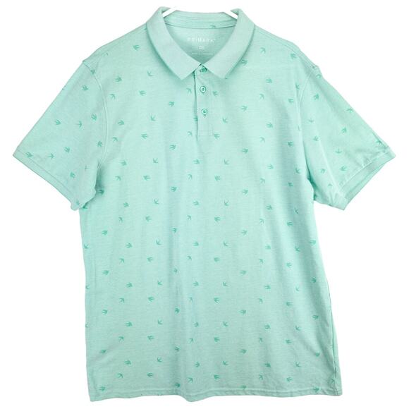 Primark Polo Men's 2XL Shirt Short Sleeve Cotton Mint Green Checks Birds NWT - Picture 1 of 11